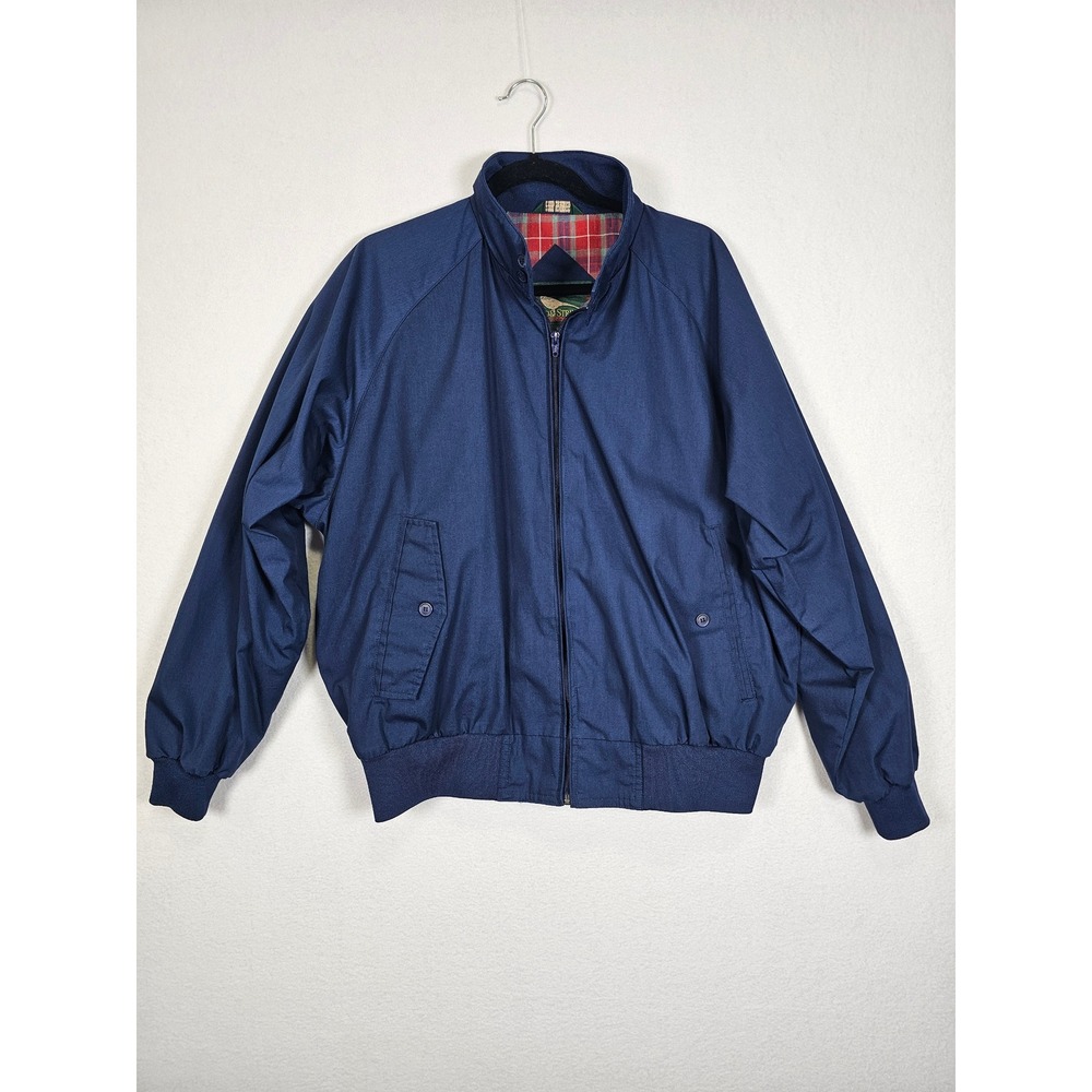 Classic Field & Stream Harrington Jacket Mens XL Blue Plaid Lined Windbreaker